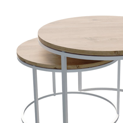 Solme pakoworld coffee table set of 2 white metal and melamine in natural shade 60x75x45cm