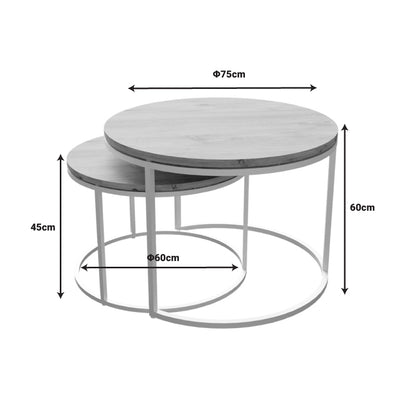 Solme pakoworld coffee table set of 2 white metal and melamine in natural shade 60x75x45cm