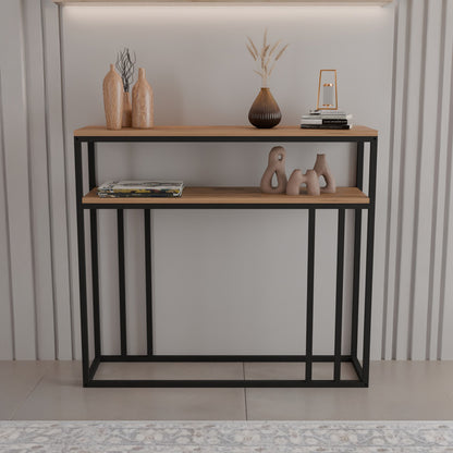 Daleti console in oak color with black metal frame 100x25x90cm