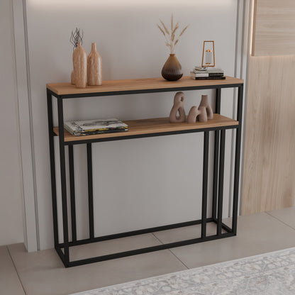 Daleti console in oak color with black metal frame 100x25x90cm