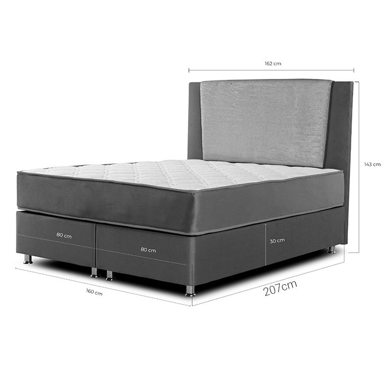 Double bed Tamon pakoworld with storage space dark grey 160x200cm