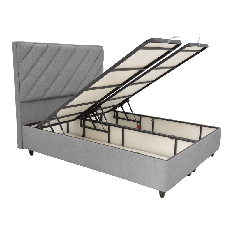 Tito pakoworld double bed with storage space boucle fabric in light gray shade 160x200cm