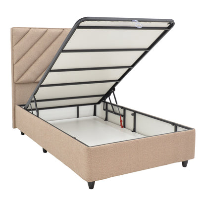 Tito pakoworld single bed with storage space bouclé fabric in light brown shade 120x200cm