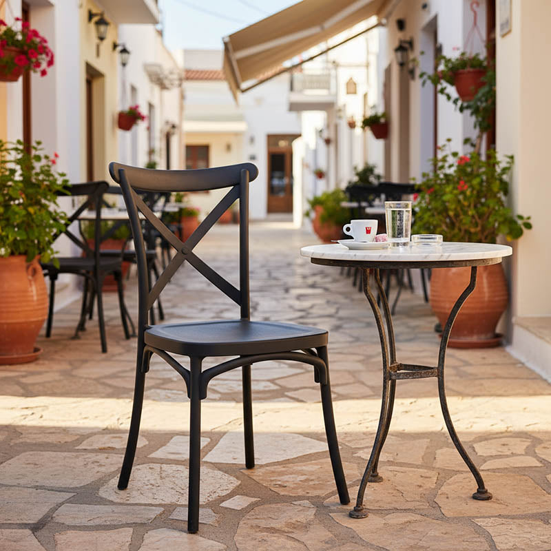 Stackable Crossie pakoworld pp chair in black shade 41x46x84cm
