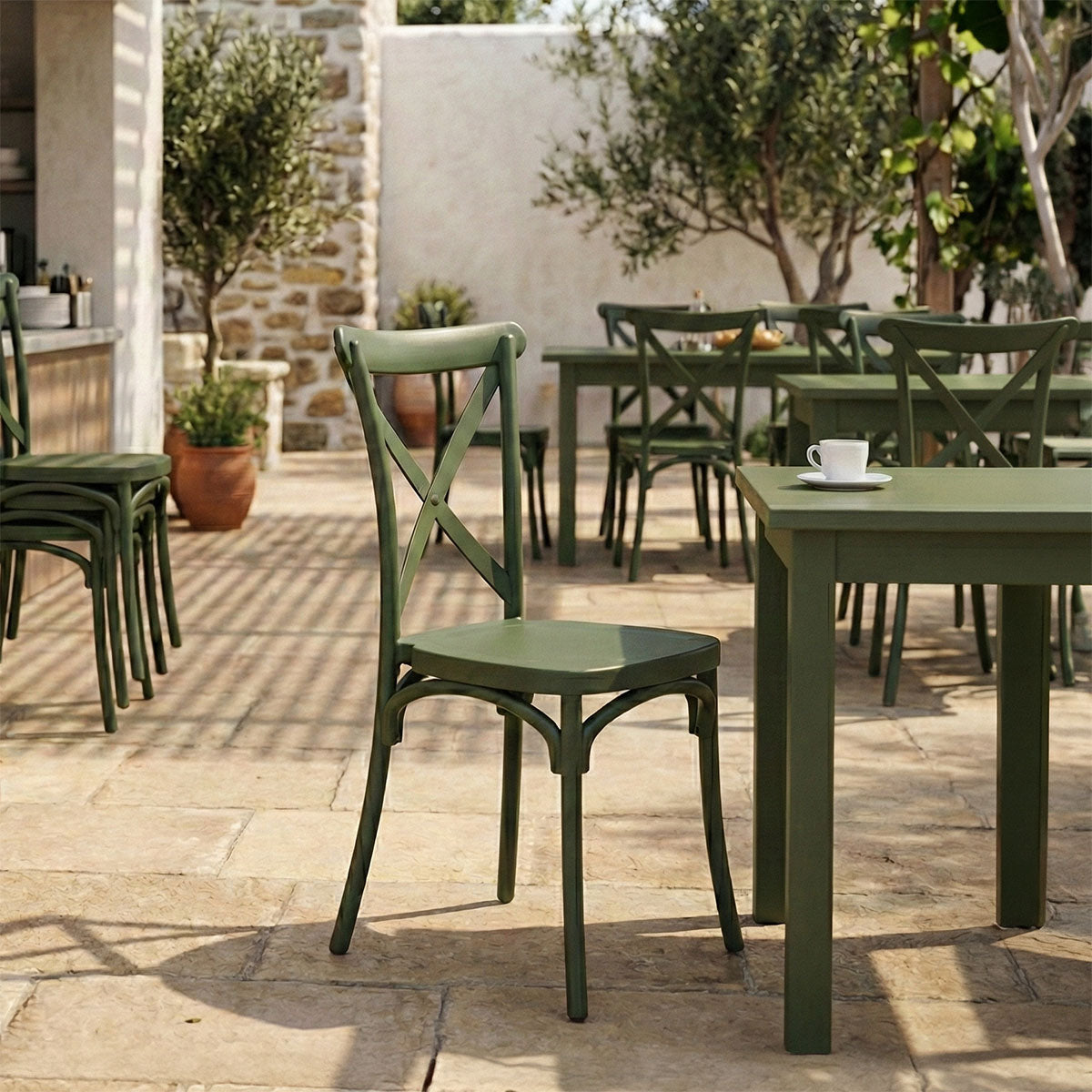 Stackable Crossie chair pp in dark green shade 41x46x84cm