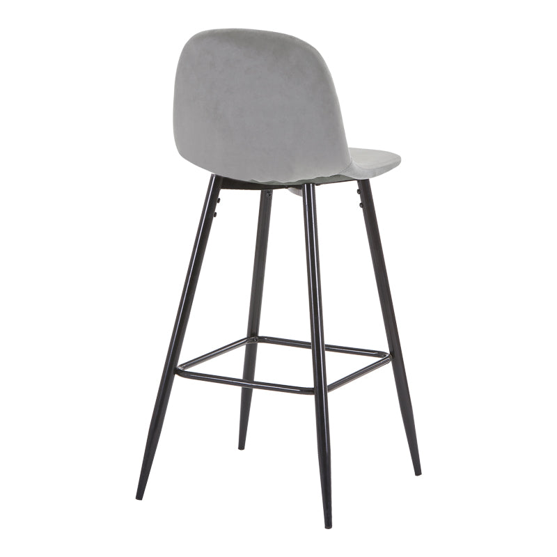 Bar stool medium height Bella pakoworld light grey velvet fabric-black metal leg 41x47x93cm