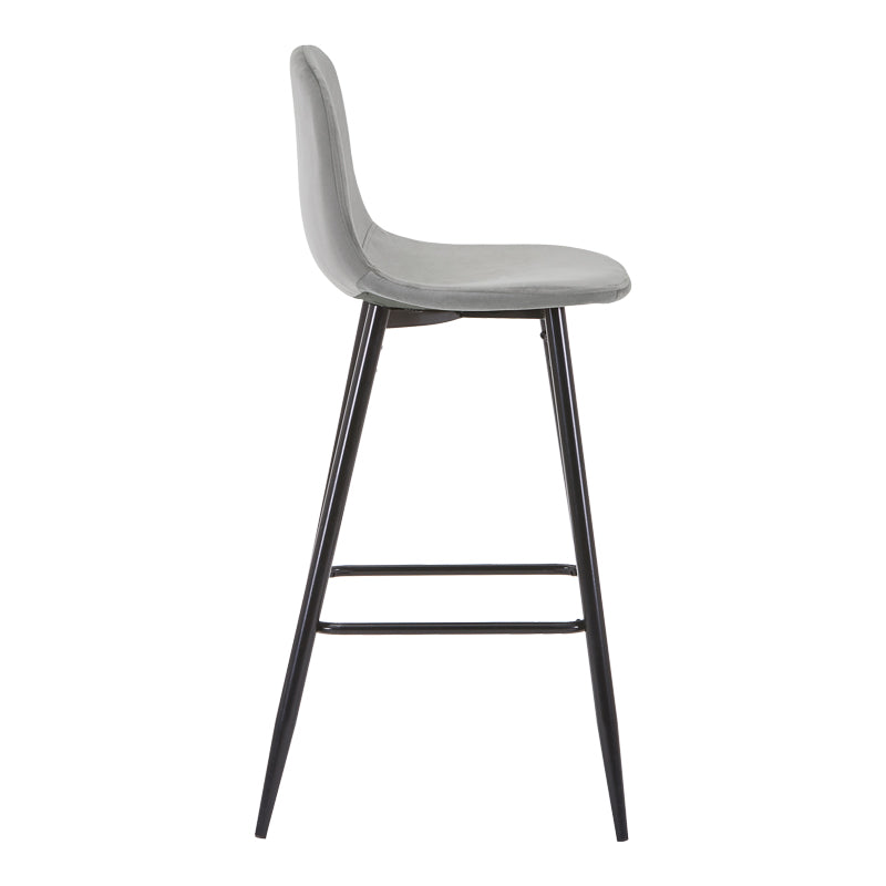 Bar stool medium height Bella pakoworld light grey velvet fabric-black metal leg 41x47x93cm