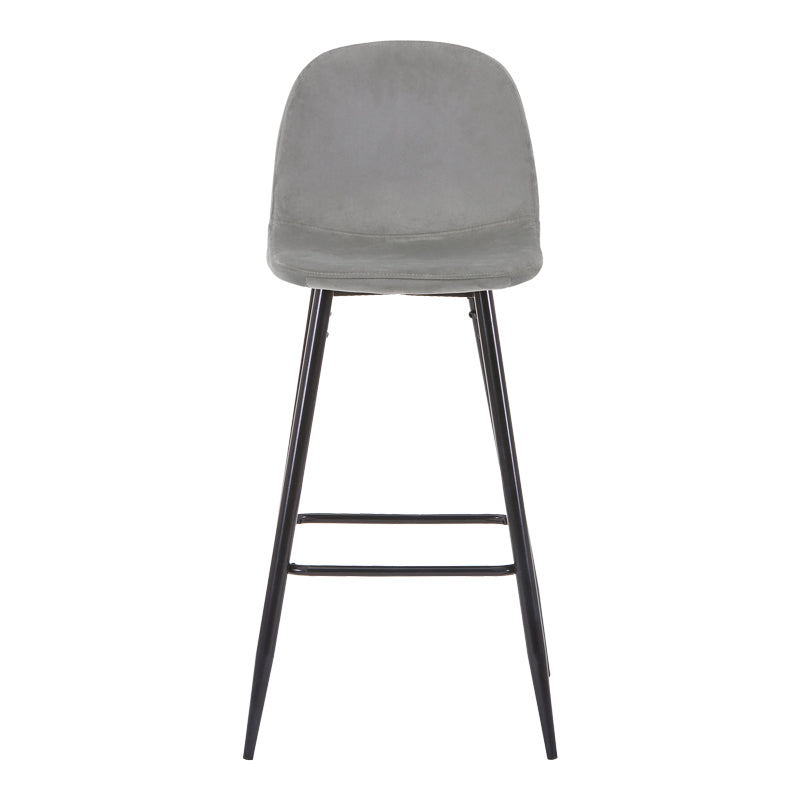 Bar stool medium height Bella pakoworld light grey velvet fabric-black metal leg 41x47x93cm