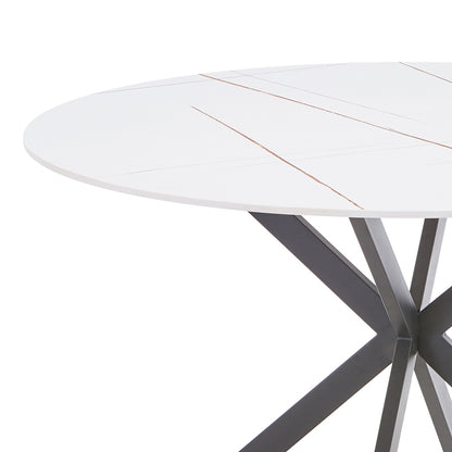 Stoyen I pakoworld table white marble-beige ceramic-black metal D120x75cm