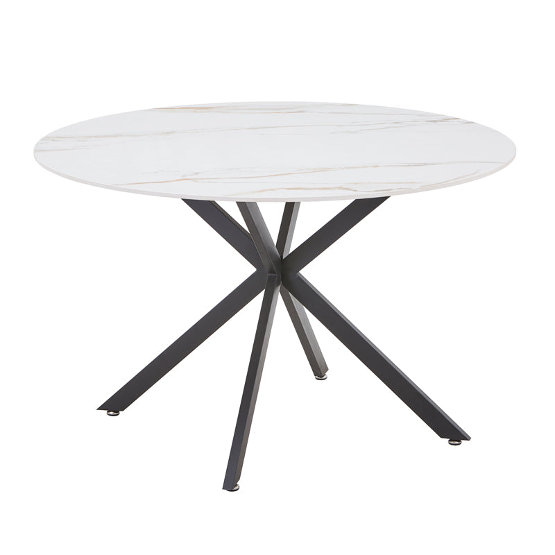 Stoyen I pakoworld table white marble-beige ceramic-black metal D120x75cm