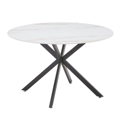 Stoyen I pakoworld table white marble-beige ceramic-black metal D120x75cm