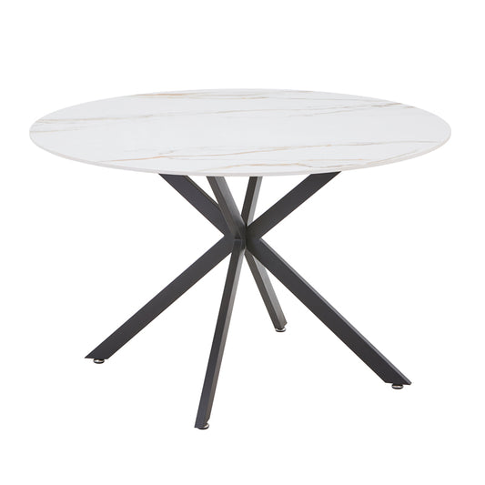 Stoyen I pakoworld table white marble-beige ceramic-black metal D120x75cm