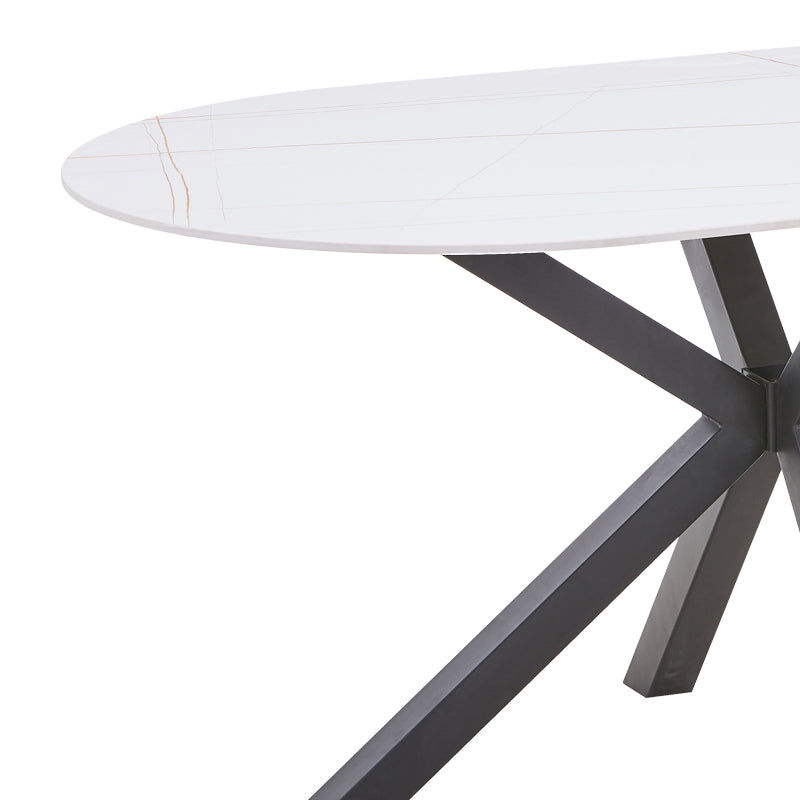 Makrey table pakoworld white marble ceramic-black metal 160x90x75cm