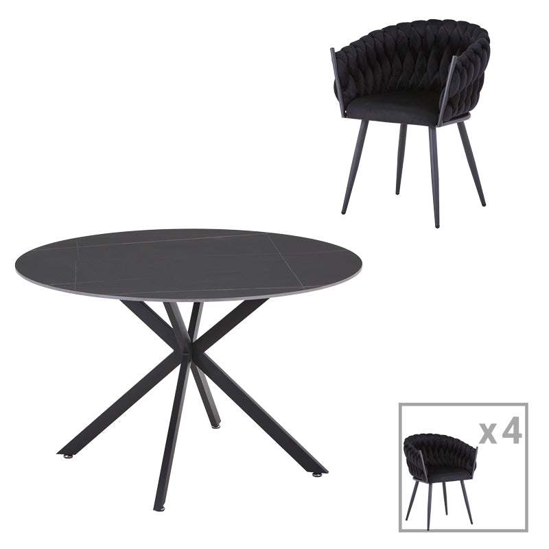 Vivian-Stoyen pakoworld dining table 5 pcs black velvet - black marble Φ120x75cm