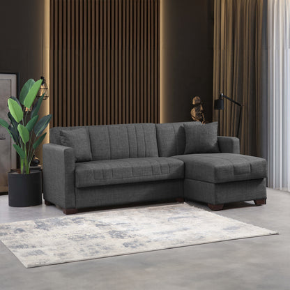 Reversible corner sofa-bed with storage space Alaska dark grey fabric 204x143x83cm