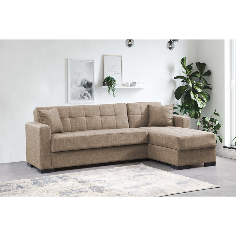 Corner sofa-bed with storage space Kansas pakoworld beige fabric 235x150x80cm