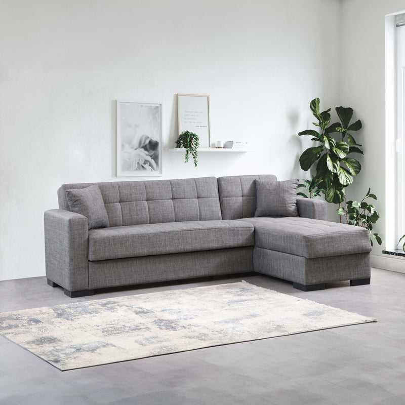 Corner sofa-bed with storage space Kansas pakoworld dark grey fabric 235x150x80cm