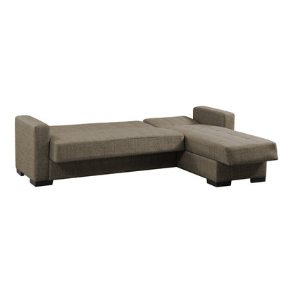 Corner sofa-bed with storage space Kansas pakoworld brown fabric 235x150x80cm