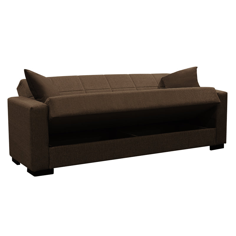 Sofa-bed with storage three-seater Vox pakoworld brown fabric 214x82x83cm