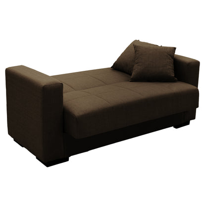 Sofa-bed with storage two-seater Vox pakoworld brown fabric 154x82x83cm