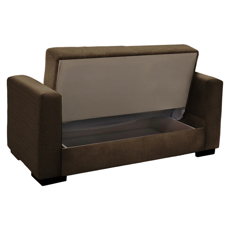 Sofa-bed with storage two-seater Vox pakoworld brown fabric 154x82x83cm