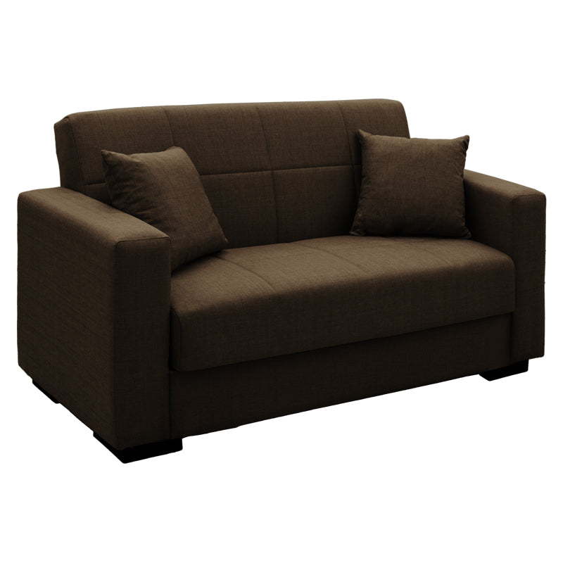 Sofa-bed with storage two-seater Vox pakoworld brown fabric 154x82x83cm