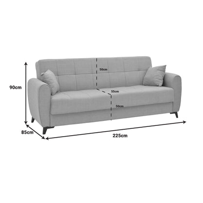 Lincoln three-seater sofa-bed with storage space pakoworld light gray fabric 225x85x90cm