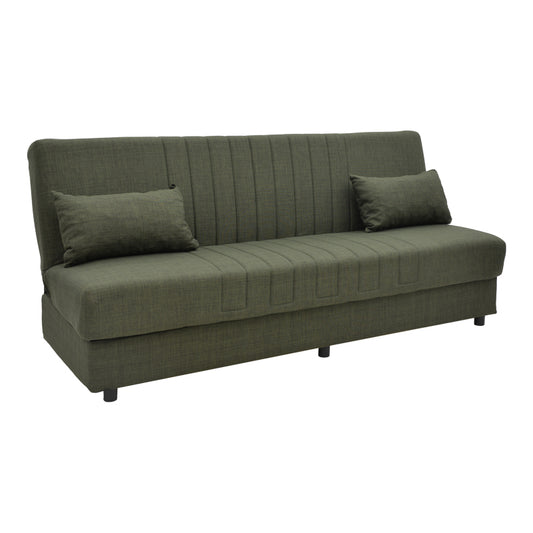 Sofa-bed with storage three-seater Romina pakoworld green fabric 190x85x90cm