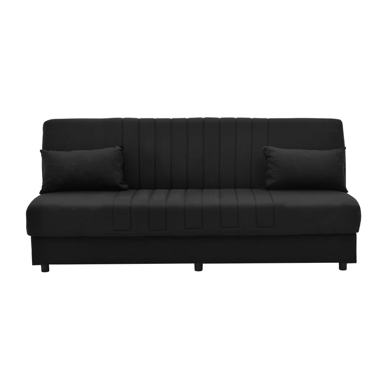 Romina three-seater sofa-bed with storage space pakoworld black fabric 190x85x90cm