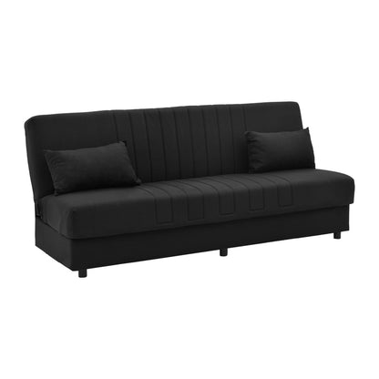 Romina three-seater sofa-bed with storage space pakoworld black fabric 190x85x90cm