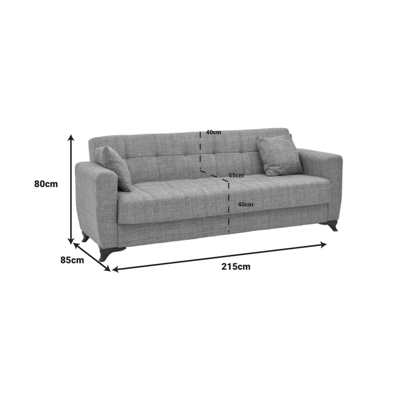 Three-seater Modesto sofa-bed with storage space pakoworld gray fabric 215x85x80cm