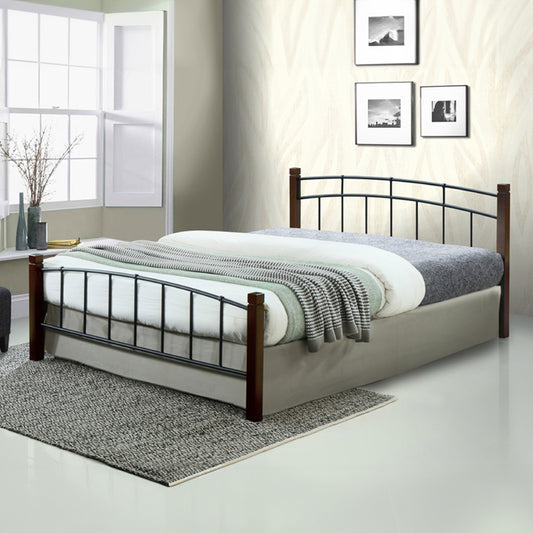 Double bed Mandy pakoworld walnut rubberwood-black metal 140x190cm