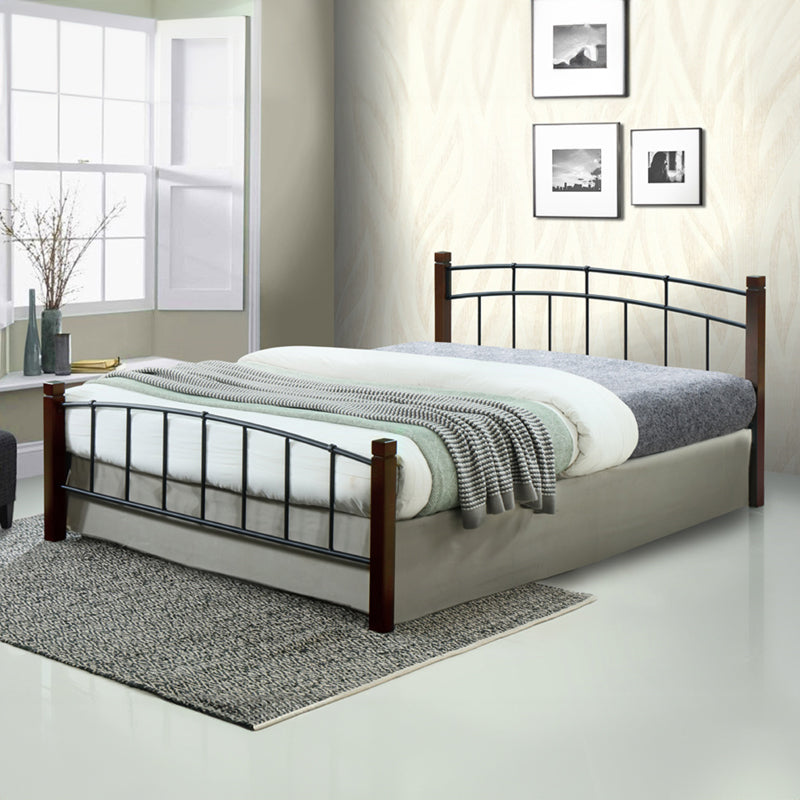 Queen size bed Mandy pakoworld walnut rubberwood-black metal 150x190cm