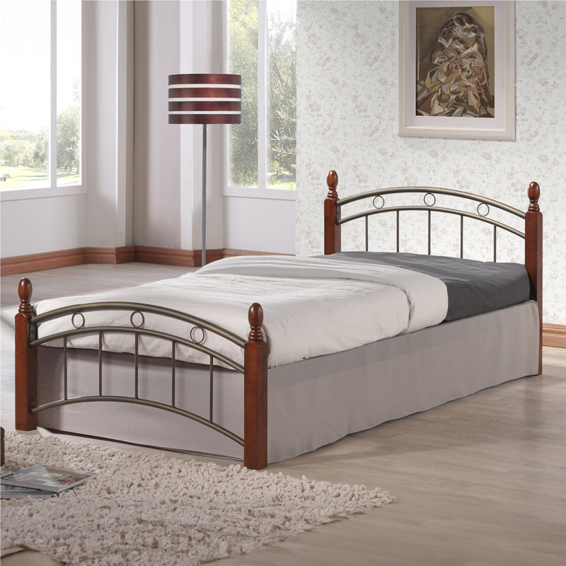 Single bed Clarive walnut color wood-black metal 90x190cm