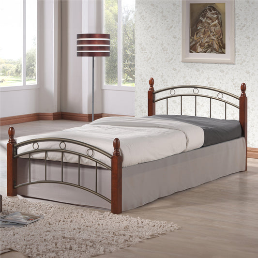 Single bed Clarive walnut color wood-black metal 90x190cm