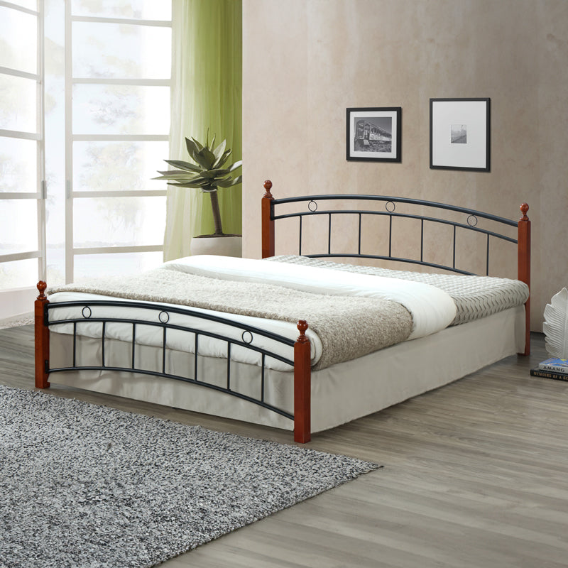 Double bed Clarive walnut color wood-black metal 140x190cm