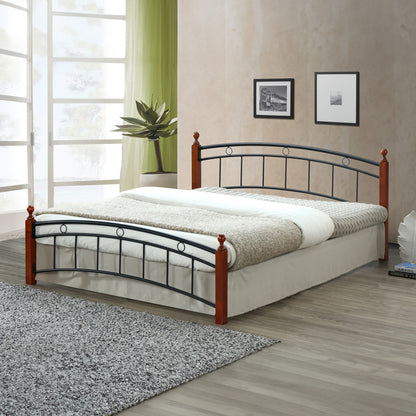 Double bed Clarive walnut color wood-black metal 140x190cm
