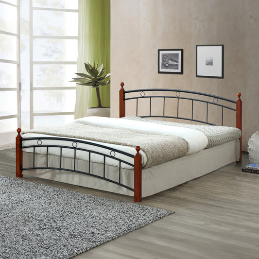 Double bed Clarive pakoworld walnut rubberwood-black metal 140x190cm