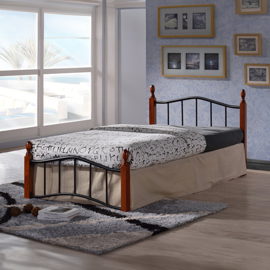 Single bed Faryn pakoworld walnut rubberwood-black metal 90x190cm