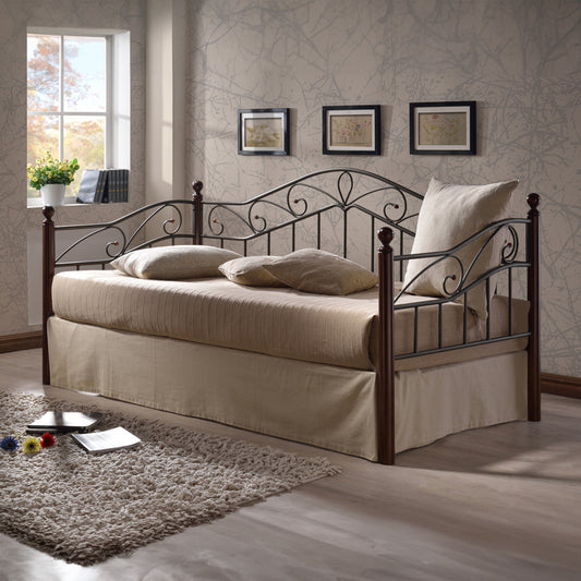 Day bed Melis walnut color wood-black metal 90x190cm