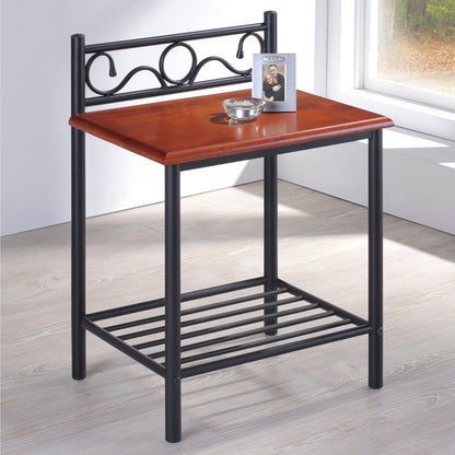 Nightstand Kellien walnut color wood-black metal 45x35x62cm