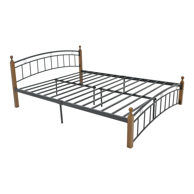 Queen size bed Clarive walnut color wood-black metal 160x200cm