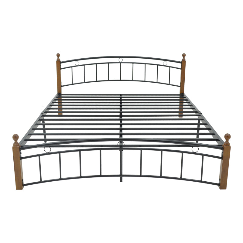 Queen size bed Clarive walnut color wood-black metal 160x200cm