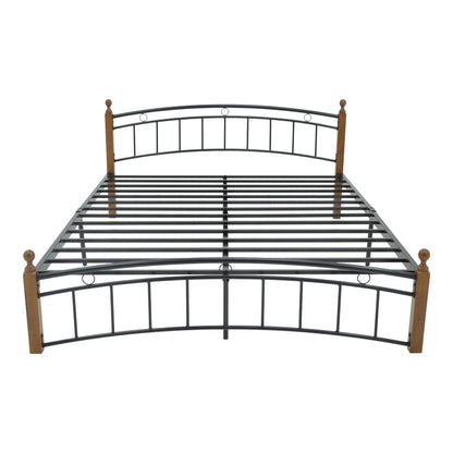 Queen size bed Clarive walnut color wood-black metal 160x200cm