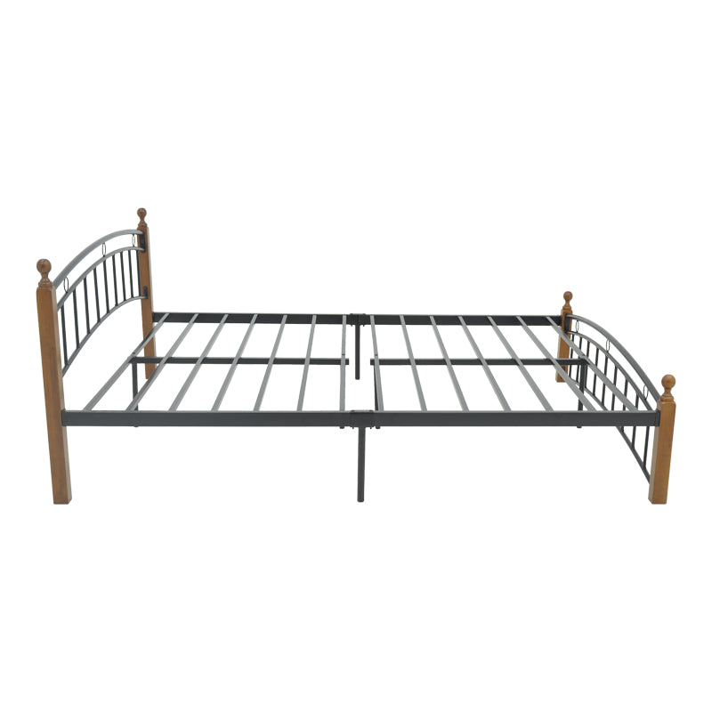Queen size bed Clarive walnut color wood-black metal 160x200cm