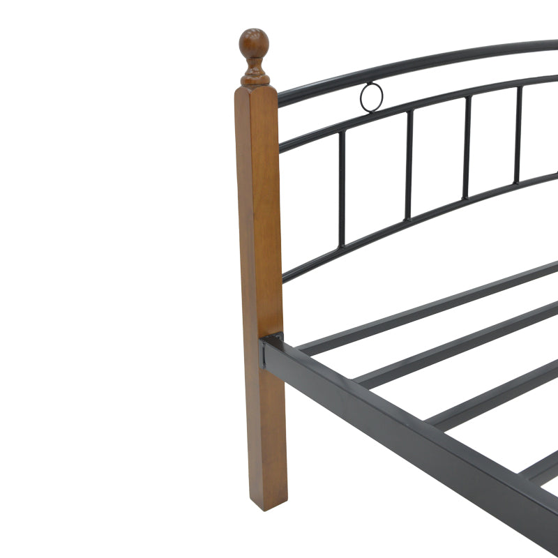 Queen size bed Clarive walnut color wood-black metal 160x200cm