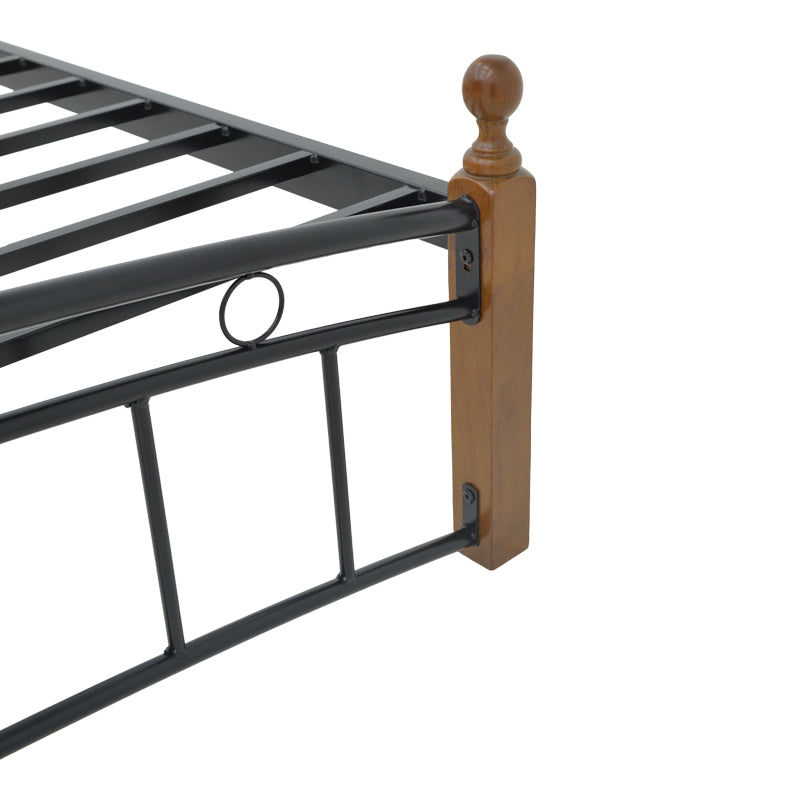 Queen size bed Clarive walnut color wood-black metal 160x200cm