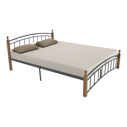 Queen size bed Clarive walnut color wood-black metal 160x200cm