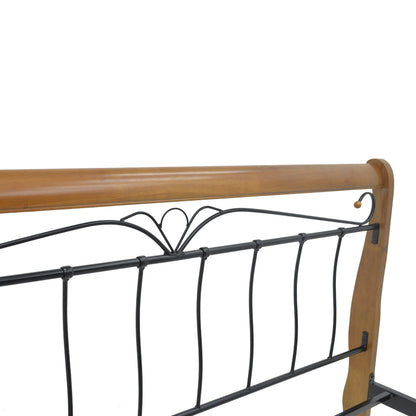 Double bed Verpen pakoworld ξύλο σε καρυδί απόχρωση-black metal 150x200cm