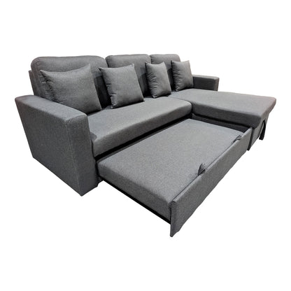 Corner sofa-bed with storage and reversible Sorno pakoworld gray fabric 224x146x90cm